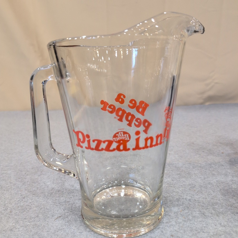 Vintage Dr Pepper Pizza Inn Be a Pepper Glass Pitcher Red Logo Advertising
